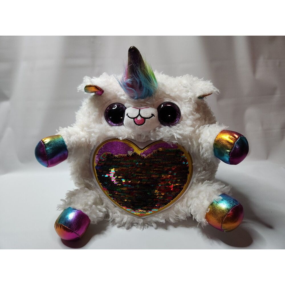 ZURU Unicorn Plush – White Fluffy Unicorn with Reversible Sequin Heart